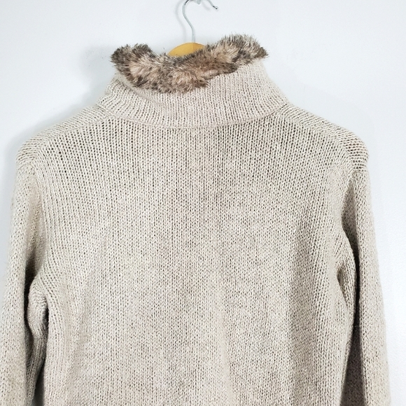 AGNES B PARIS WOOL/ALPACA BLEND ZIP CARDIGAN FAUX FUR COLLAR - Picture 8 of 11